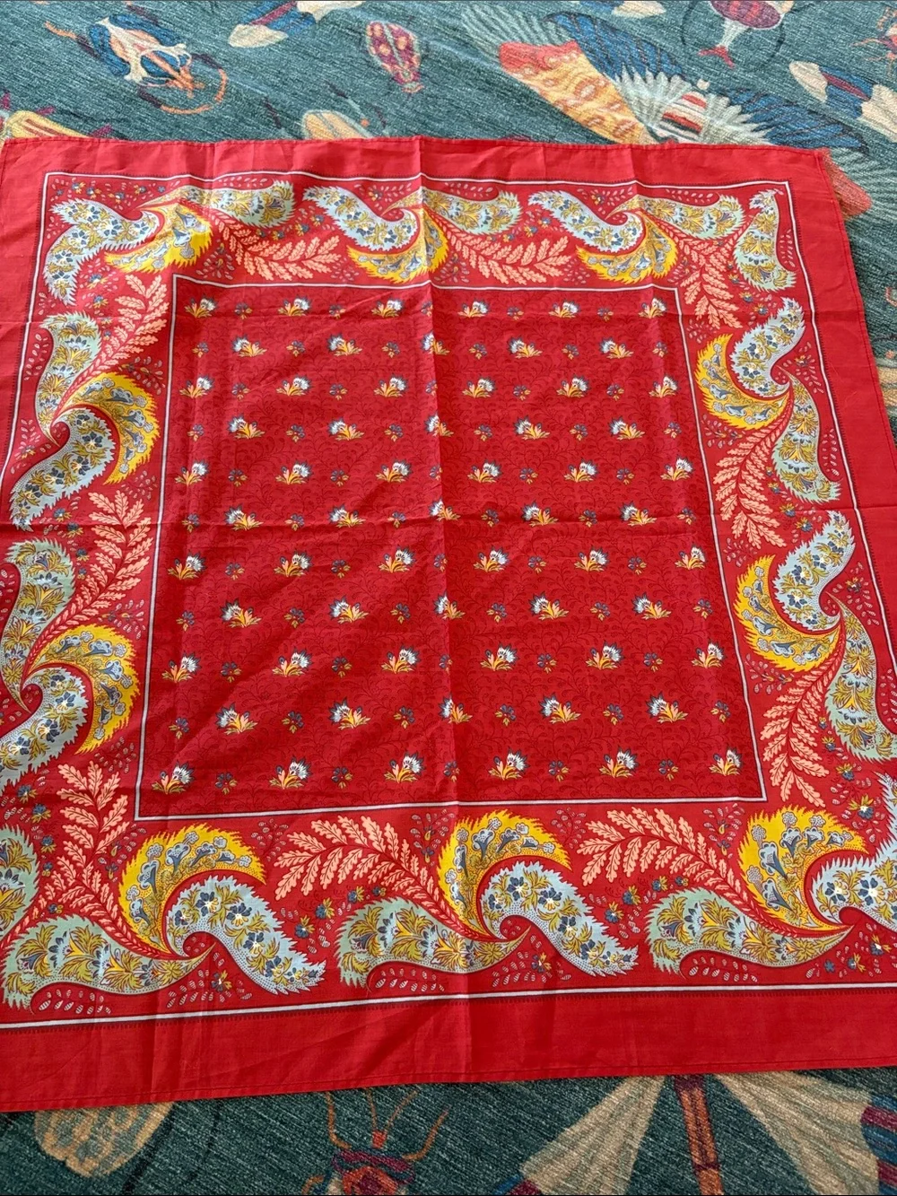 Beautiful Vintage Made in France Leather Olivades paisley cotton bandana